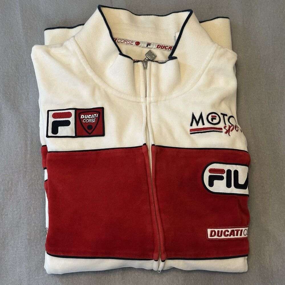 Vintage FILA Ducati Corse Full-Zip Track Jacket w/ Pockets White/Red Men’s 3XL